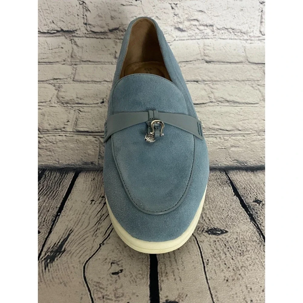 Giani Bernini Womens Lesleee Loafers 10M Light Blue Suede Memory Foam Slip-On
